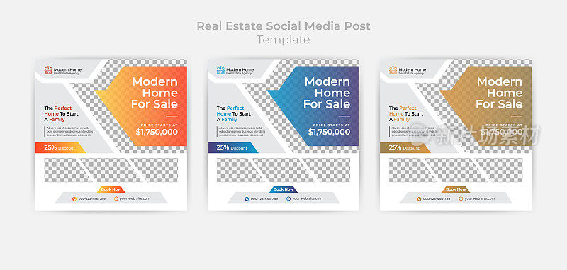Abstract Real Estate Social Media Post Template and Web Banner With Color Variation